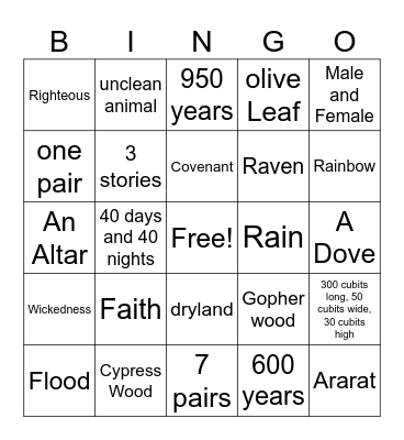 Noah's Ark Bingo Card