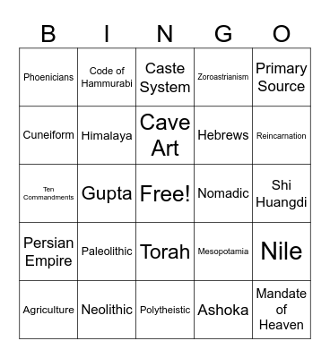 Prehistory & Early Civilizations Review Bingo Card