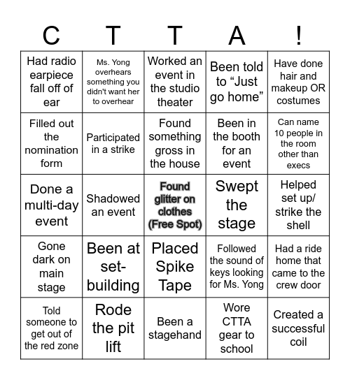 CTTA Bingo Card