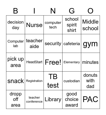 Parental Program Bingo Card
