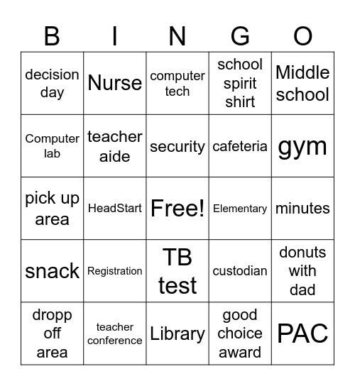 Parental Program Bingo Card