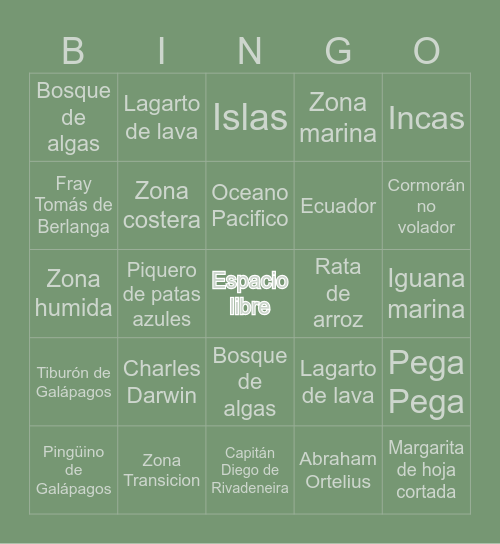 Las Islas Galápagos Bingo Card