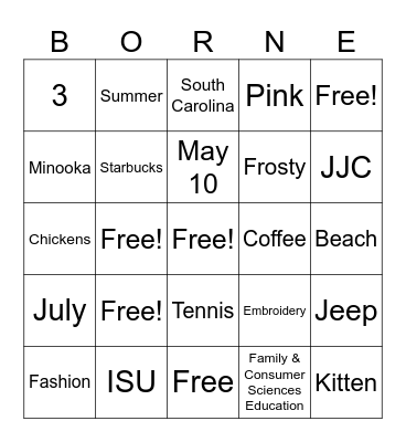 MS. BORNE BINGO Card