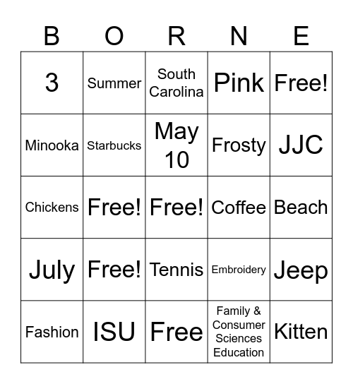 MS. BORNE BINGO Card