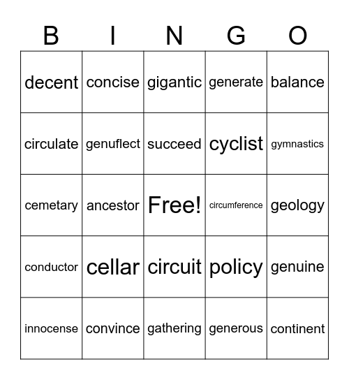 Soft c/Hard c Soft g/Hard g Bingo Card