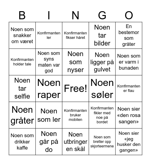 Charlottes konfirmasjons Bingo Card