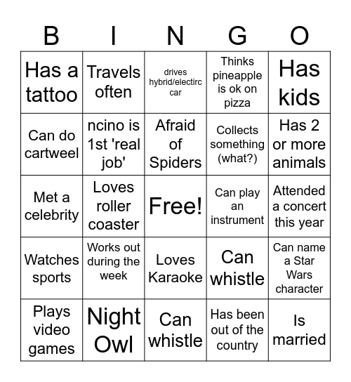 Get to know your Co-worker Bingo Card