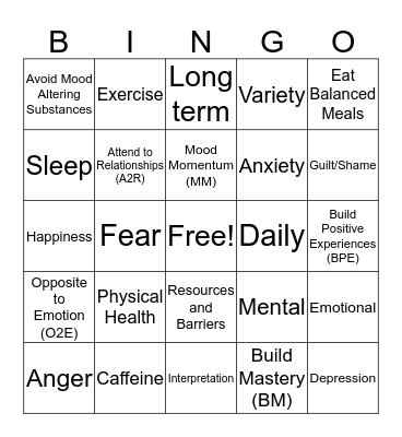 Emotion Regulation BINGO Card