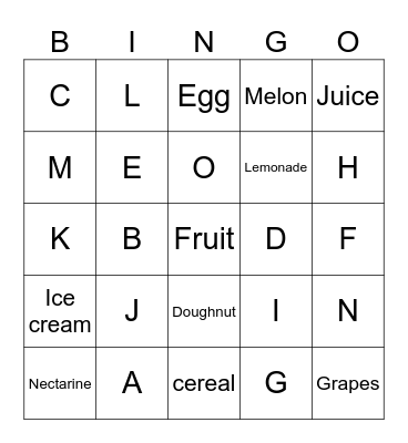 Alphabet Food And Drink Bringo Bingo Card