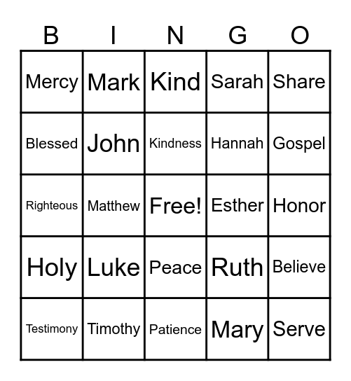Bible Bingo Card