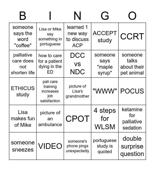 Palliative Care in Critically Ill Patients Bingo Card