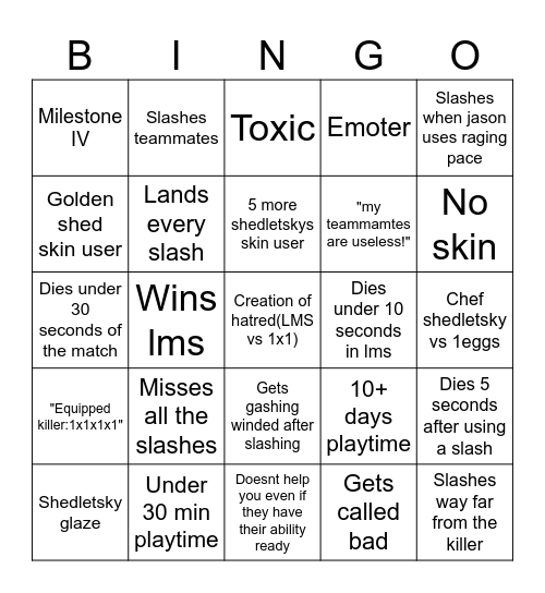 Shedletsky randoms bingo Card