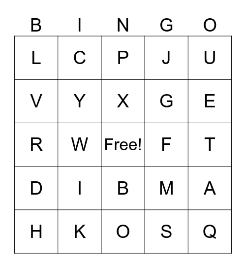 ASL Alphabet Bingo Card
