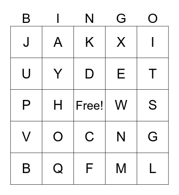 ASL Alphabet Bingo Card