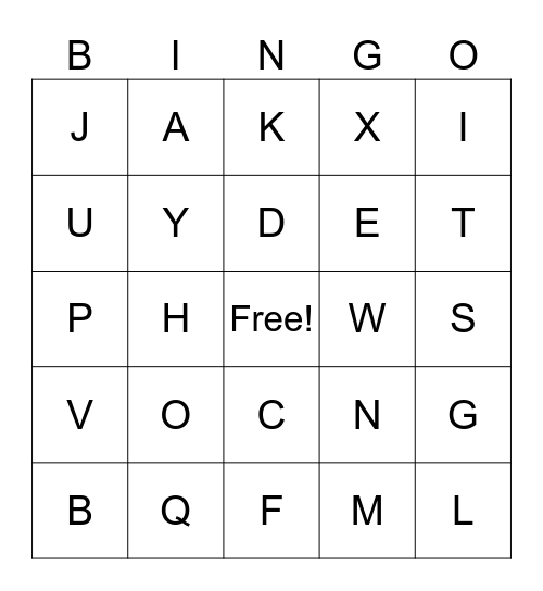 ASL Alphabet Bingo Card
