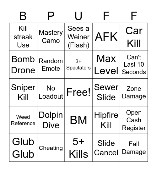 Chat's WZ Blackout Bingo Card