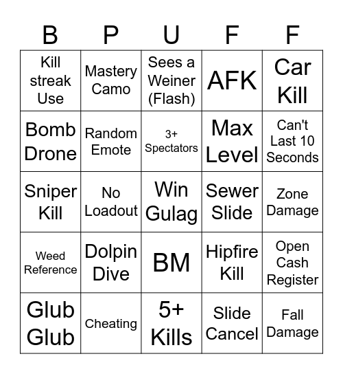 Chat's WZ Blackout Bingo Card