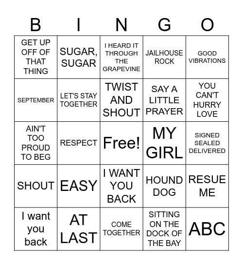Music Bingo Card