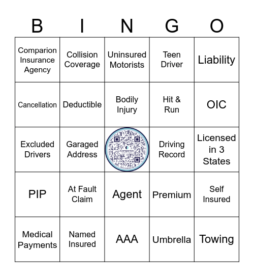 ASHLEY'S INSURANCE BINGO Card