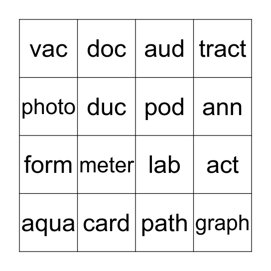GREEK & LATIN ROOTS Bingo Card