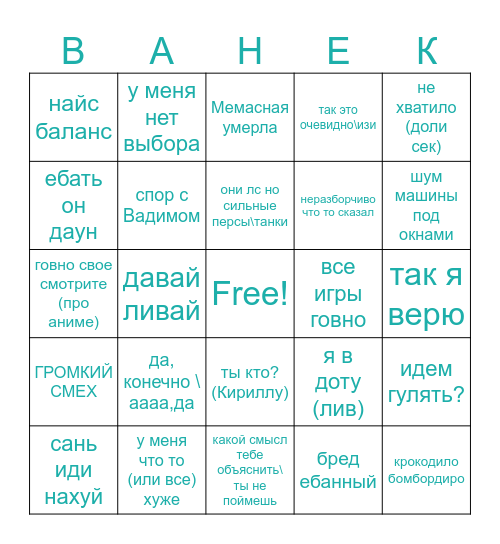 Иван Денисов Бинго Bingo Card