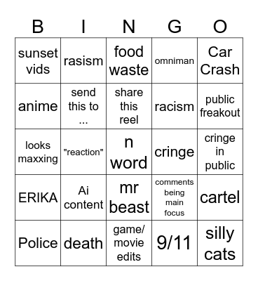 Instagram Bingo Card