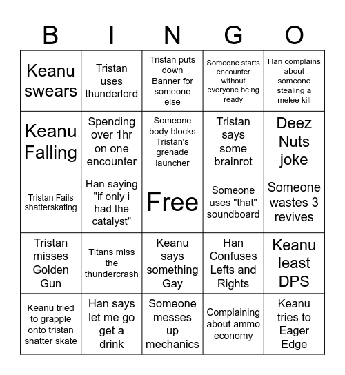 Raid Bingo Card