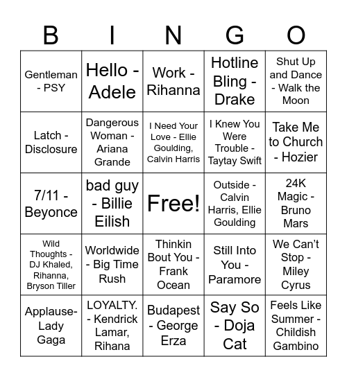 Kai’s General 2010s Bingo Card