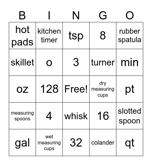 kitchen basics Bingo Card