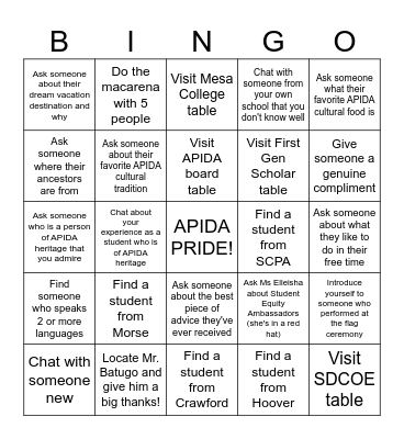 APIDA HERITAGE BINGO Card