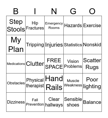 Fall Prevention Bingo Card
