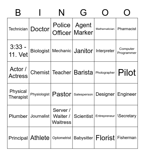 Jobs Bingo Card