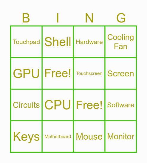 Technology Bingo Card