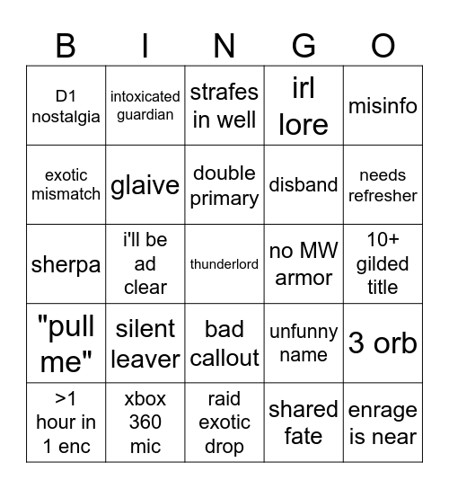 LFG Bingo Card