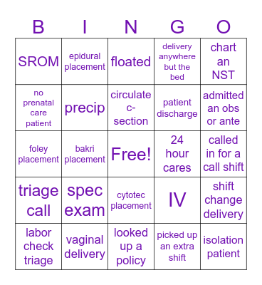 Family Birth Center Bingo Card