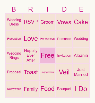 Etis Bridal Shower Bingo Card