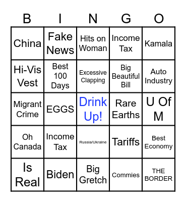 Trump in Warren 2025 Bingo Card