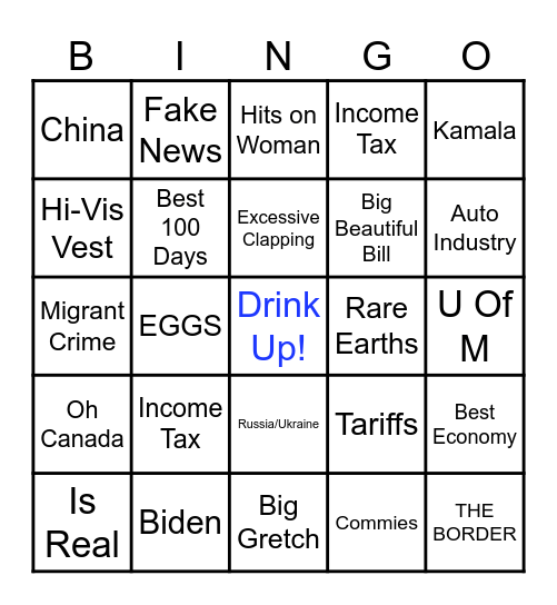 Trump in Warren 2025 Bingo Card