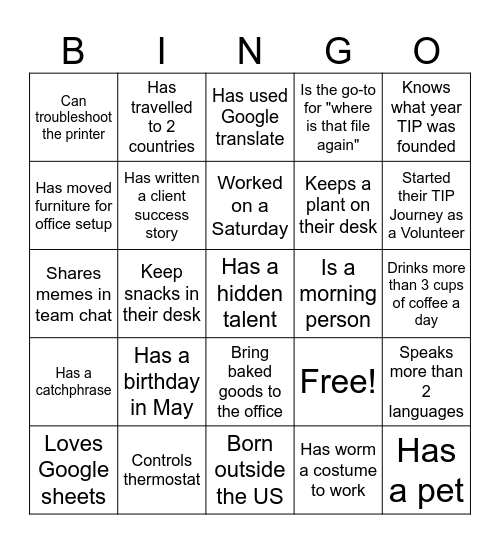 Network Bingo Card