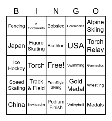 Olympic BINGO Card