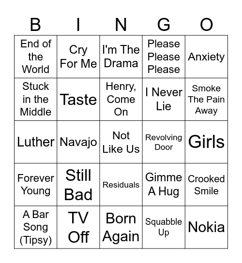 2024's Top Charts Bingo Card