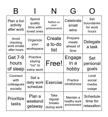 Work-Life Balance Bingo Card