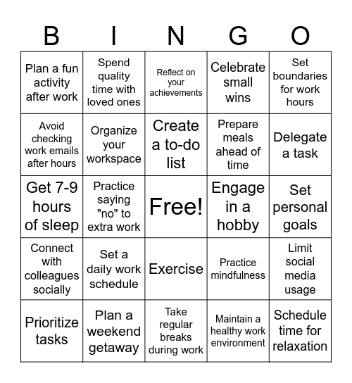 Work-Life Balance Bingo Card