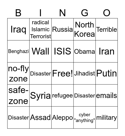 Debate Bingo III Bingo Card