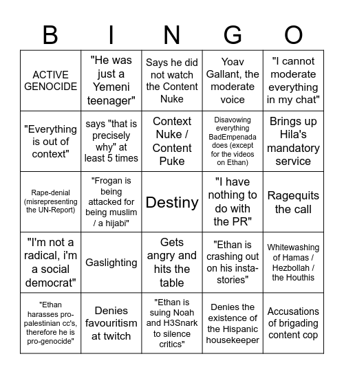 The Hasan-Debate-Bingo Card