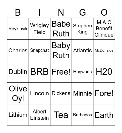 TRingo! General Trivia #2.0 Bingo Card