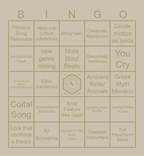 Even In Arcadia Release Bingo Card