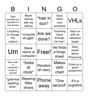Mr. Leasure Bingo Card