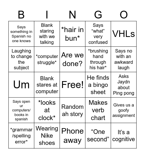 Mr. Leasure Bingo Card