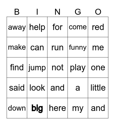 Sight Words BINGO: Lists 1-3 Bingo Card